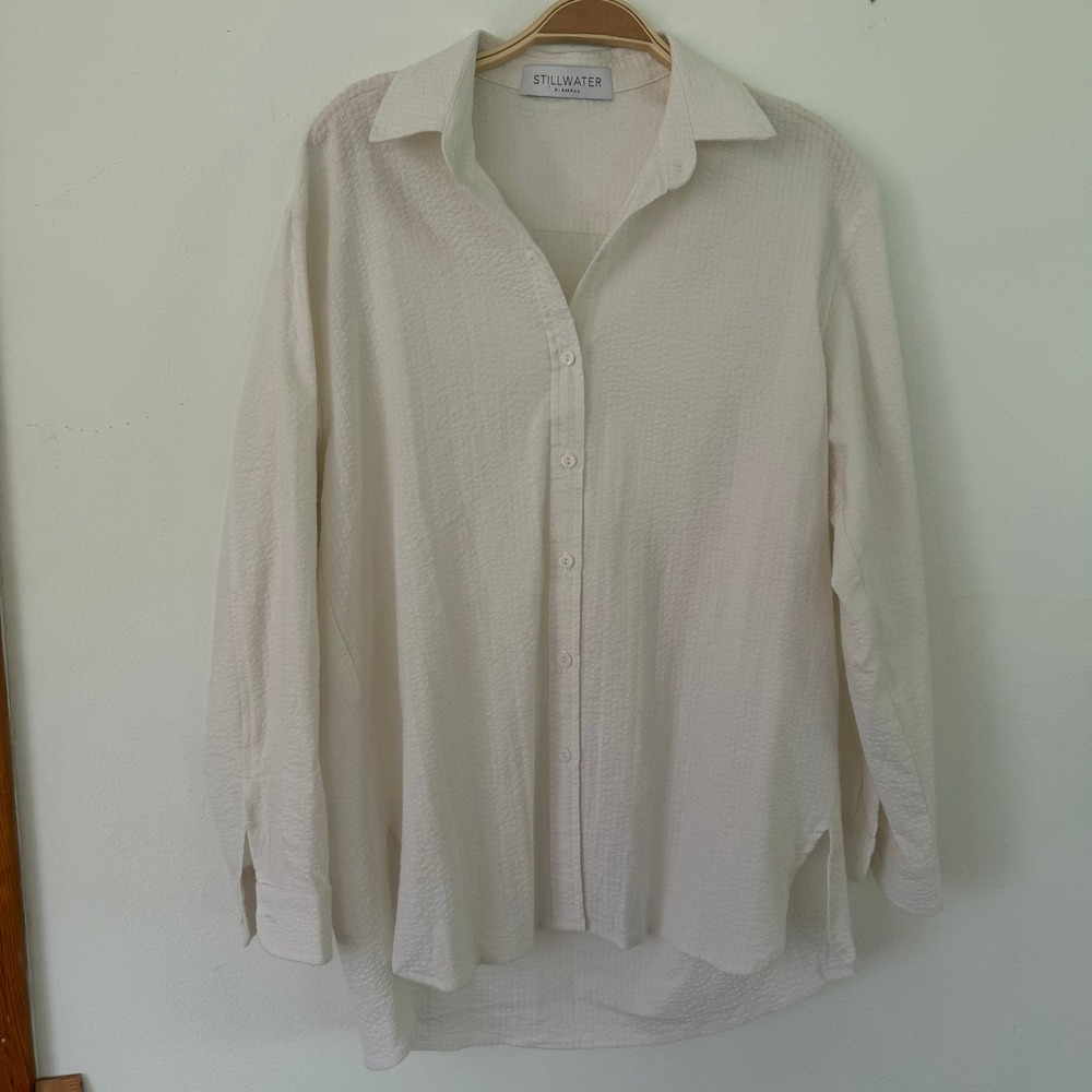 Stillwater Womens XS Cream Textured Cotton Oversized Button Down Made in USA